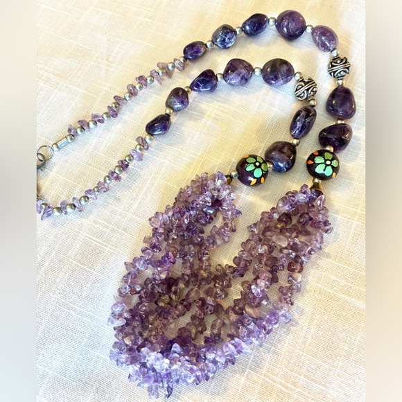Amethyst Multi Strand Sterling Beads Necklace - Picture 3 of 6